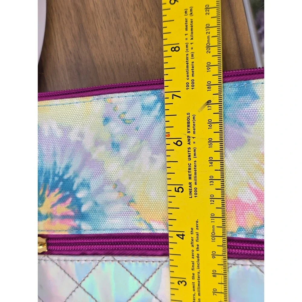More Than Magic Tie Dye Holographic Quilted Cosmetic Bag Pouch Silver Multicolor